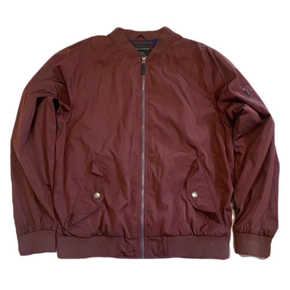 Flight Jacket Mens 2XL Burgundy Streetwear Red Full Zip Bomber Jacket XXL